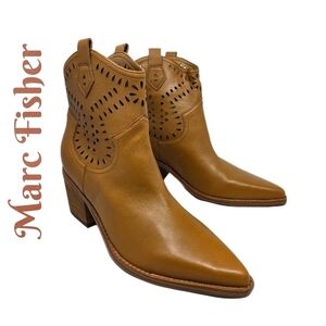 Marc Fisher LTD Women's Western Boots Sz 9M Carmel Leather Ankle Cut Outs Rodeo